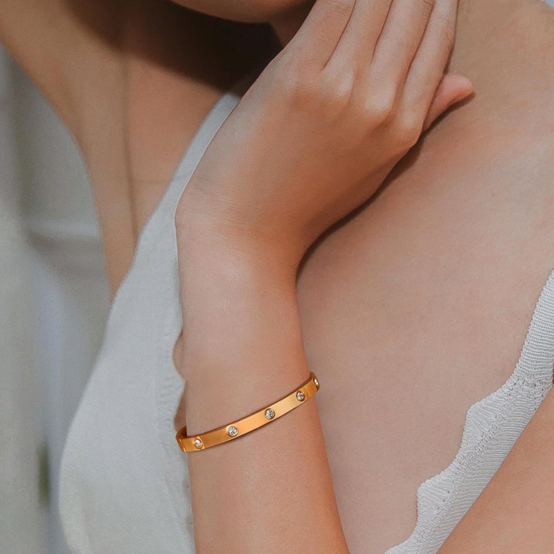 MPRAINBOW Gold Bracelets for Women, 2Pcs 18K Gold Plated Cubic Zirconia Bangle Crystal Friendship Bracelet Jewelry,Wedding Party Christmas Birthday Gifts for Her Girlfriend Sister Daughter - Image 3